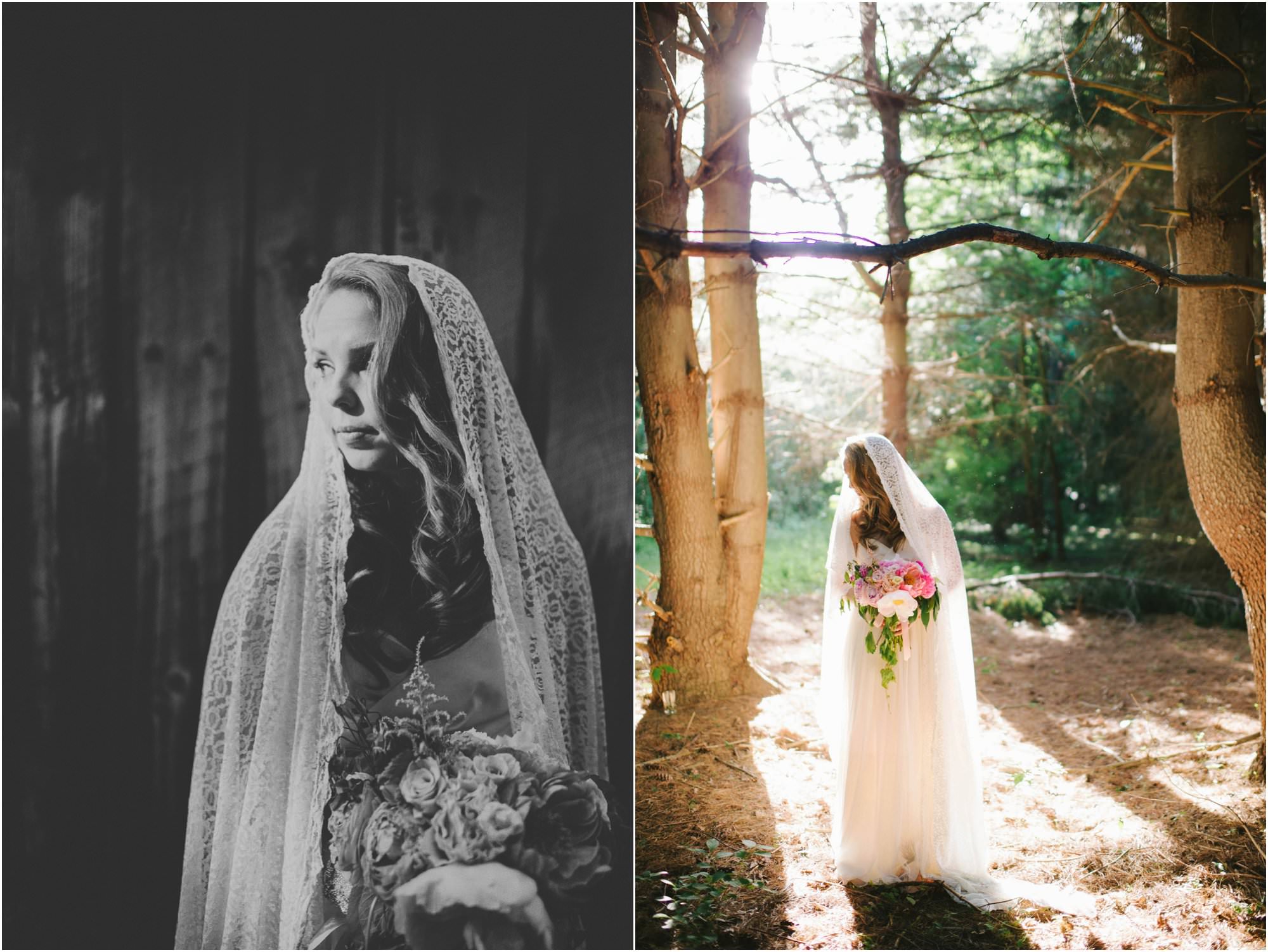 rustic webb barn wedding woodland bride long veil