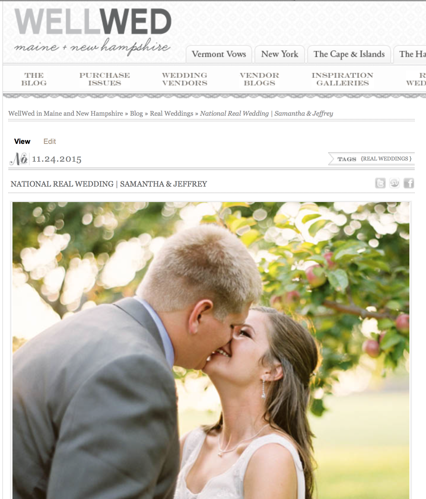 Sam & Jeff's Allen Hill Farm Wedding featured on WellWed by Connecticut wedding photographers Daphne and Dean
