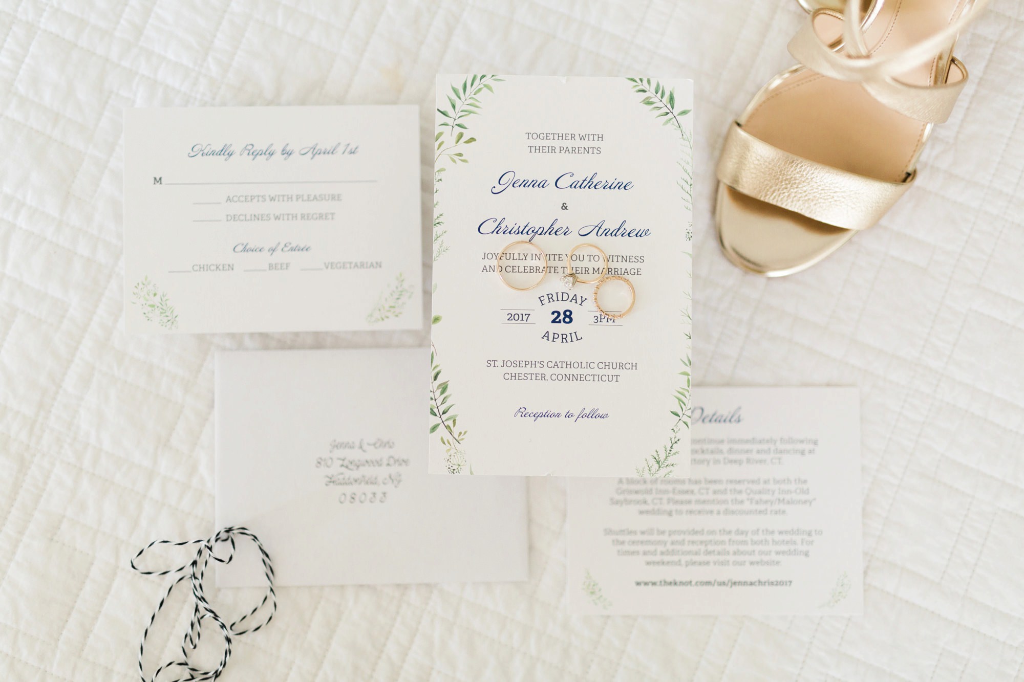 White and green wedding invitations