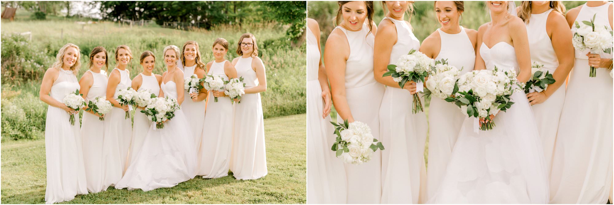 neutral summer south farms wedding connecticut white bridesmaid dresses