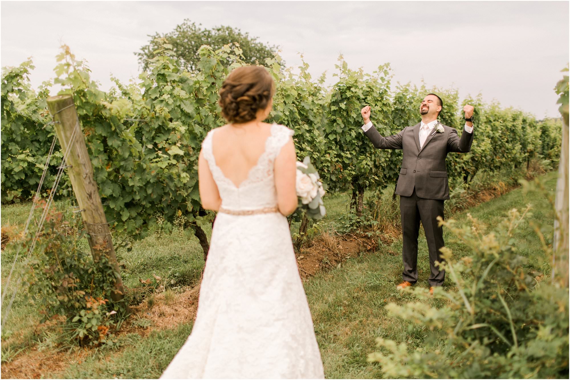 saltwater farm vineyard wedding first look groom reaction